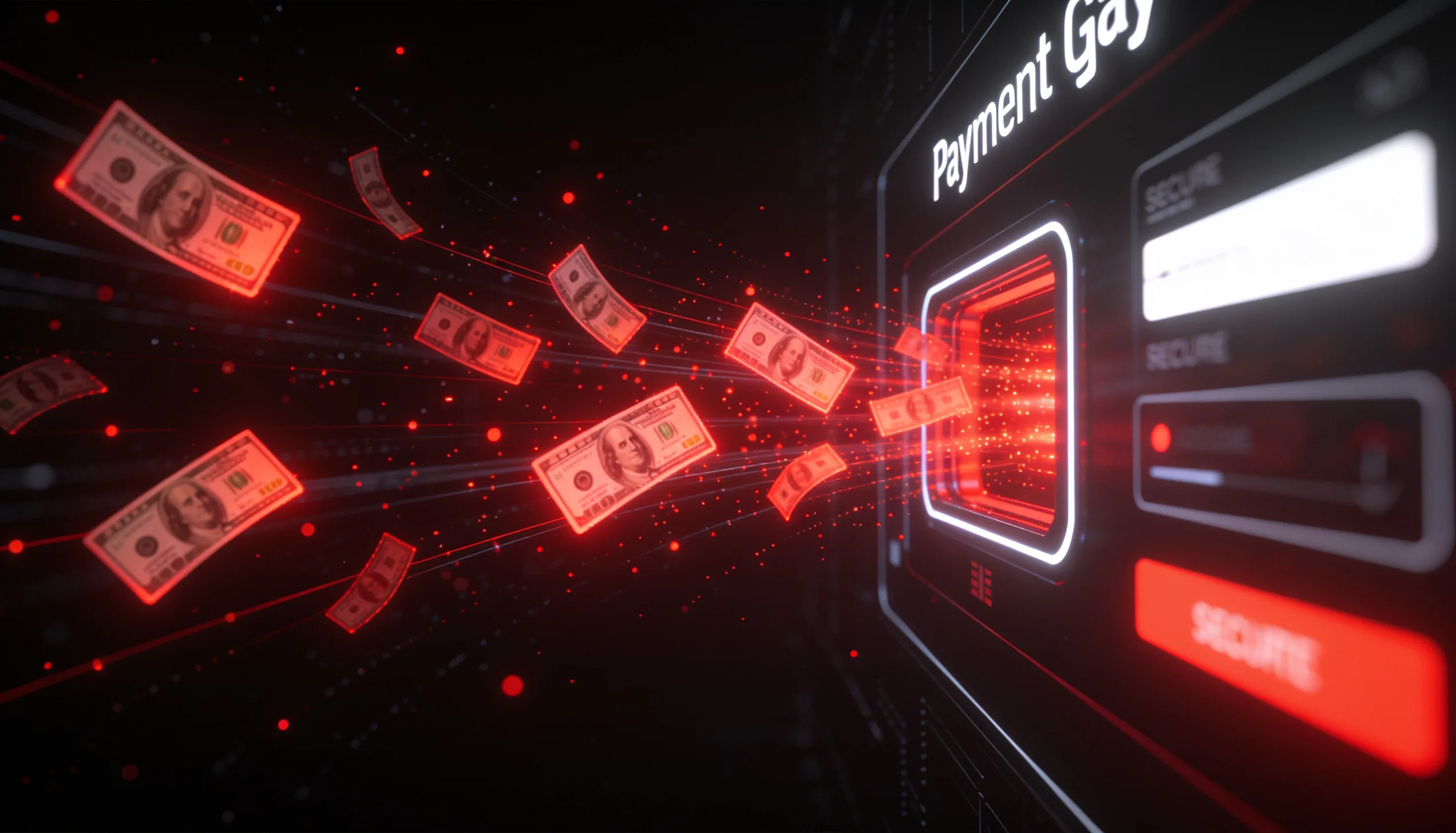 Red money flow entering a secure digital payment system