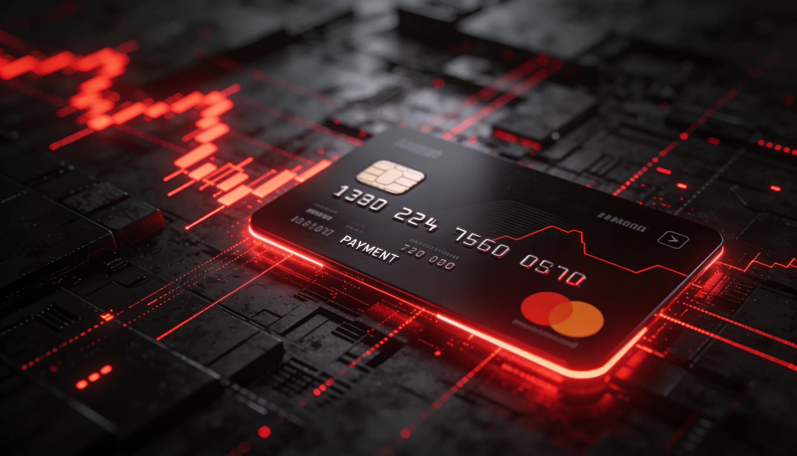 Red digital finance field around a payment interface